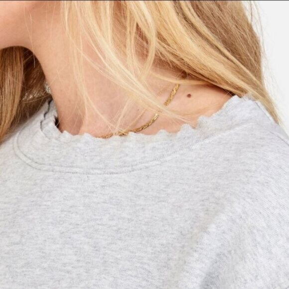 MATE THE LABEL Fleece Raw Neck Cropped Sweatshirt  Heather Grey XL - Picture 4 of 9